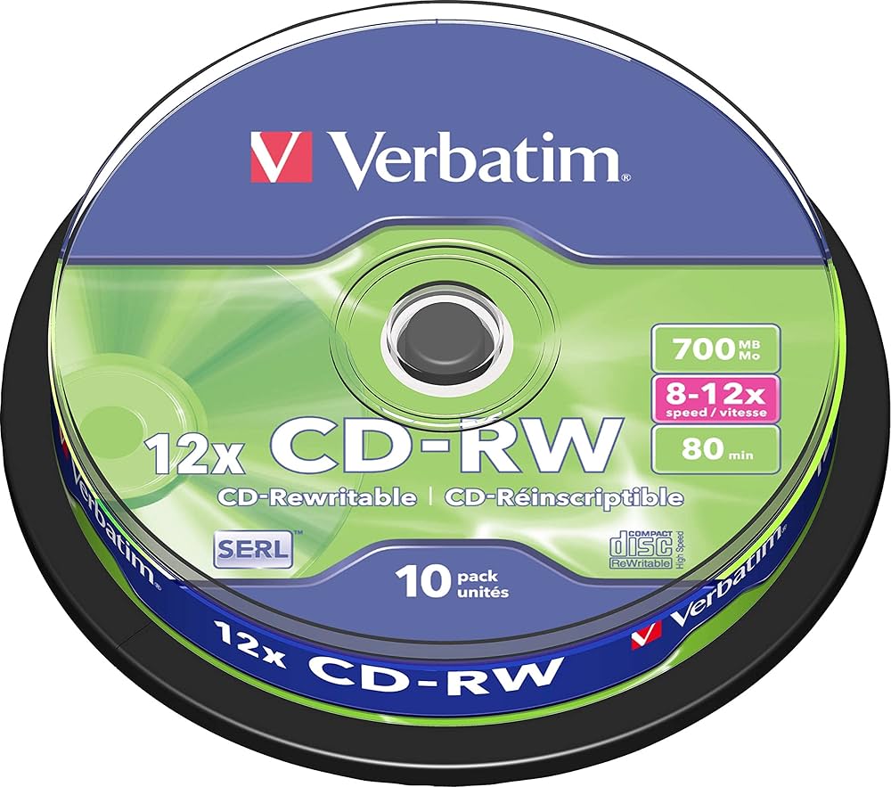 Verbatim Blank 700MB CD-RW 12x Speed Rewritable Media Disc Spindle 43480 (Pack of 10) Verbatim Blank 700MB CD-RW 12x Speed Rewritable Media Disc Spindle 43480 (Pack of 10)